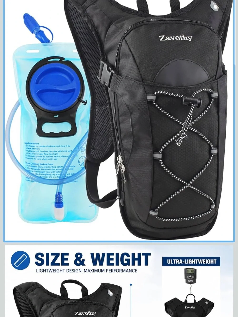 Zavothy Hydration Pack Backpack 2L Bladder NWT Hiking, Cycle Running Unisex